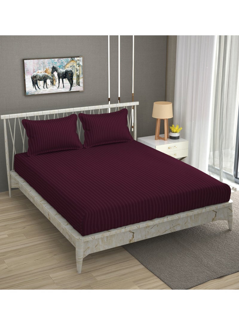 AURIO Premium Queen Size Fitted Bedsheet with 2 Pillowcases – Modern Design – Deep Pocket (180x200+35 cm) Soft, Breathable Microfiber Bedding Set for Home Comfort - Image 1